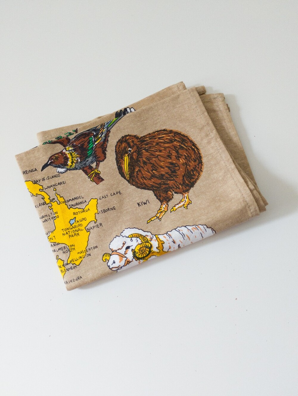 Vintage New Zealand Map Birds Souvenir Tea Towel Design By Derek Linen Blend